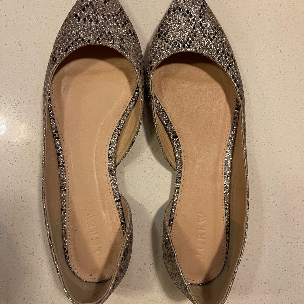 J. Crew Silver Flats Shimmering Slip-On Loafers
